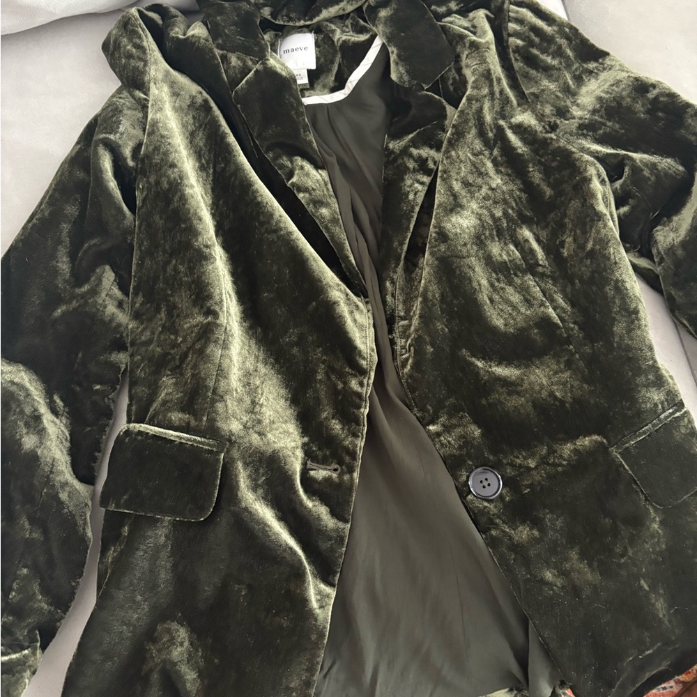 Maeve Forest Green Velvet Blazer